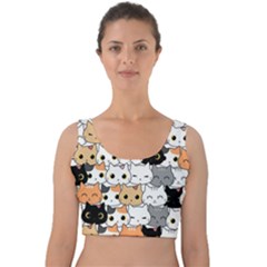 Cute-cat-kitten-cartoon-doodle-seamless-pattern Velvet Crop Top