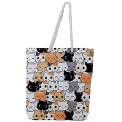 Cute-cat-kitten-cartoon-doodle-seamless-pattern Full Print Rope Handle Tote (large)