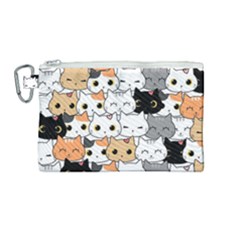 Cute-cat-kitten-cartoon-doodle-seamless-pattern Canvas Cosmetic Bag (medium) by Jancukart