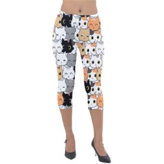 Cute-cat-kitten-cartoon-doodle-seamless-pattern Lightweight Velour Capri Leggings  by Jancukart