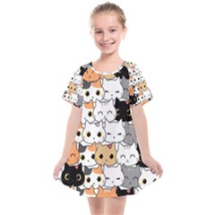 Cute-cat-kitten-cartoon-doodle-seamless-pattern Kids  Smock Dress