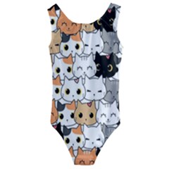 Cute-cat-kitten-cartoon-doodle-seamless-pattern Kids  Cut-out Back One Piece Swimsuit