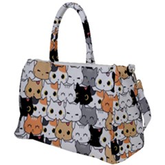 Cute-cat-kitten-cartoon-doodle-seamless-pattern Duffel Travel Bag