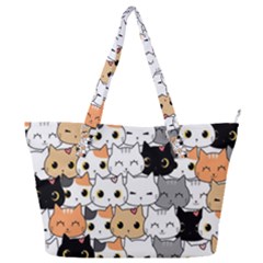 Cute-cat-kitten-cartoon-doodle-seamless-pattern Full Print Shoulder Bag