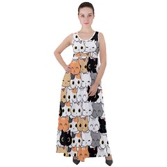 Cute-cat-kitten-cartoon-doodle-seamless-pattern Empire Waist Velour Maxi Dress