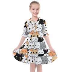 Cute-cat-kitten-cartoon-doodle-seamless-pattern Kids  All Frills Chiffon Dress