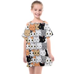 Cute-cat-kitten-cartoon-doodle-seamless-pattern Kids  One Piece Chiffon Dress