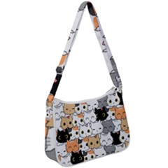 Cute-cat-kitten-cartoon-doodle-seamless-pattern Zip Up Shoulder Bag