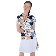 Cute-cat-kitten-cartoon-doodle-seamless-pattern Women s Polo Tee