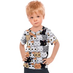 Cute-cat-kitten-cartoon-doodle-seamless-pattern Kids  Sports Tee