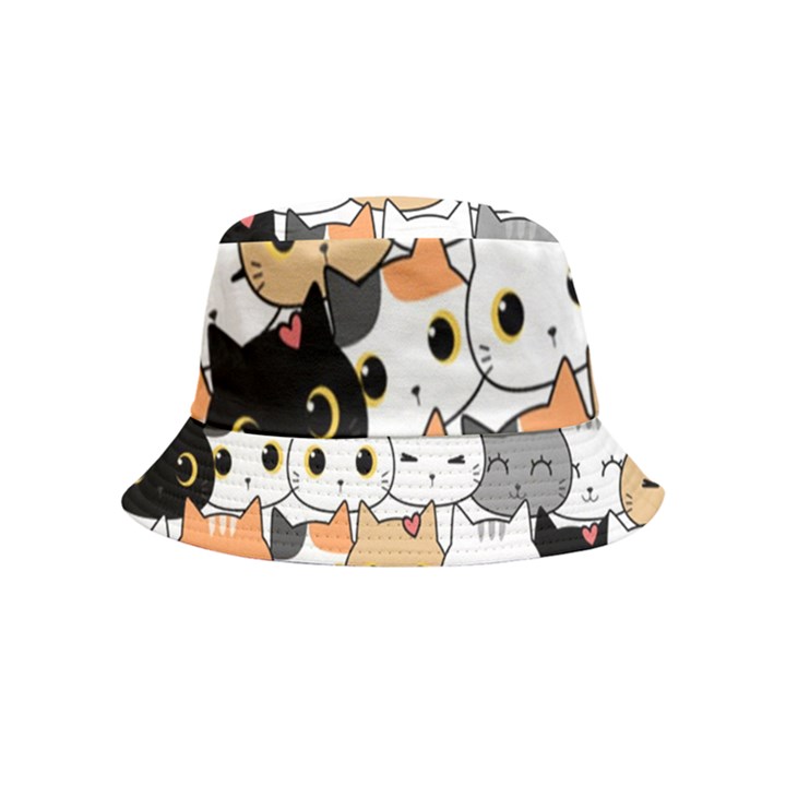 Cute-cat-kitten-cartoon-doodle-seamless-pattern Bucket Hat (Kids)