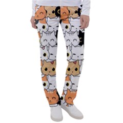 Cute-cat-kitten-cartoon-doodle-seamless-pattern Women s Casual Pants by Jancukart