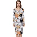 Cute-cat-kitten-cartoon-doodle-seamless-pattern Long Sleeve V-Neck Bodycon Dress  View1