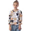 Cute-cat-kitten-cartoon-doodle-seamless-pattern Kids  Cuff Sleeve Top View1