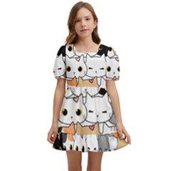 Cute-cat-kitten-cartoon-doodle-seamless-pattern Kids  Short Sleeve Dolly Dress