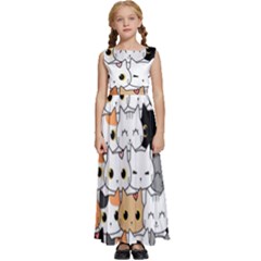 Cute-cat-kitten-cartoon-doodle-seamless-pattern Kids  Satin Sleeveless Maxi Dress