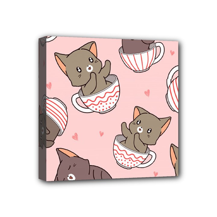 Seamless Pattern Adorable Cat Inside Cup Mini Canvas 4  x 4  (Stretched)