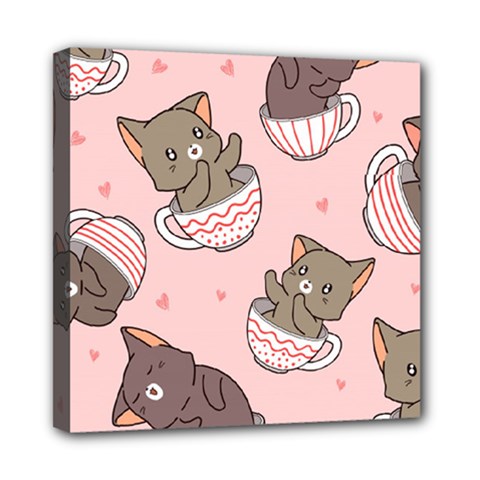 Seamless Pattern Adorable Cat Inside Cup Mini Canvas 8  X 8  (stretched) by Jancukart