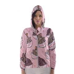 Seamless Pattern Adorable Cat Inside Cup Women s Hooded Windbreaker