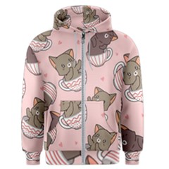 Seamless Pattern Adorable Cat Inside Cup Men s Zipper Hoodie