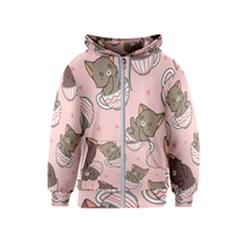 Seamless Pattern Adorable Cat Inside Cup Kids  Zipper Hoodie