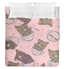 Seamless Pattern Adorable Cat Inside Cup Duvet Cover Double Side (queen Size)