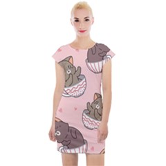 Seamless Pattern Adorable Cat Inside Cup Cap Sleeve Bodycon Dress by Jancukart