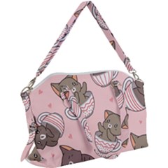 Seamless Pattern Adorable Cat Inside Cup Canvas Crossbody Bag