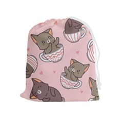 Seamless Pattern Adorable Cat Inside Cup Drawstring Pouch (xl) by Jancukart