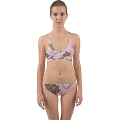 Seamless Pattern Adorable Cat Inside Cup Wrap Around Bikini Set