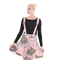 Seamless Pattern Adorable Cat Inside Cup Suspender Skater Skirt