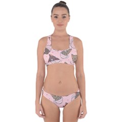 Seamless Pattern Adorable Cat Inside Cup Cross Back Hipster Bikini Set