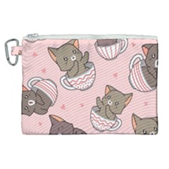 Seamless Pattern Adorable Cat Inside Cup Canvas Cosmetic Bag (xl)