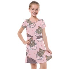 Seamless Pattern Adorable Cat Inside Cup Kids  Cross Web Dress by Jancukart