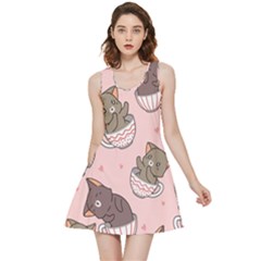 Seamless Pattern Adorable Cat Inside Cup Inside Out Reversible Sleeveless Dress