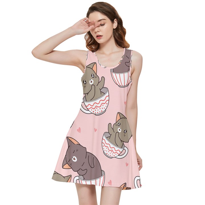 Seamless Pattern Adorable Cat Inside Cup Inside Out Racerback Dress