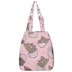 Seamless Pattern Adorable Cat Inside Cup Center Zip Backpack