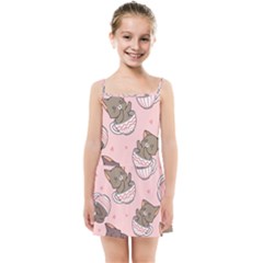 Seamless Pattern Adorable Cat Inside Cup Kids  Summer Sun Dress