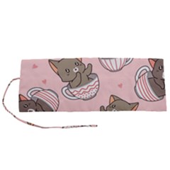 Seamless Pattern Adorable Cat Inside Cup Roll Up Canvas Pencil Holder (s)