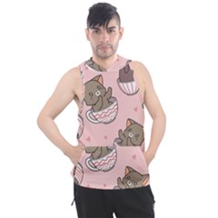 Seamless Pattern Adorable Cat Inside Cup Men s Sleeveless Hoodie