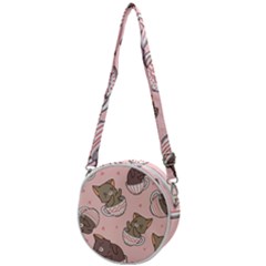 Seamless Pattern Adorable Cat Inside Cup Crossbody Circle Bag