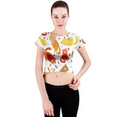 Seamless Pattern With Kittens White Background Crew Neck Crop Top