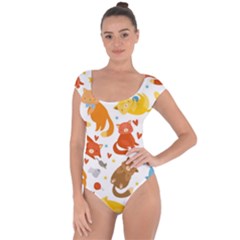 Seamless Pattern With Kittens White Background Short Sleeve Leotard 