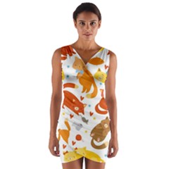 Seamless Pattern With Kittens White Background Wrap Front Bodycon Dress