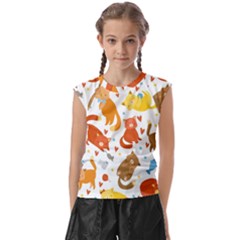 Seamless Pattern With Kittens White Background Kids  Raglan Cap Sleeve Tee