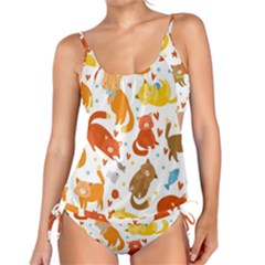 Seamless Pattern With Kittens White Background Tankini Set