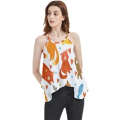 Seamless Pattern With Kittens White Background Flowy Camisole Tank Top