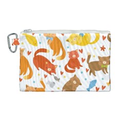 Seamless Pattern With Kittens White Background Canvas Cosmetic Bag (large)