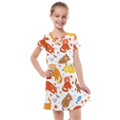 Seamless Pattern With Kittens White Background Kids  Cross Web Dress