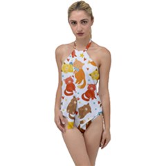 Seamless Pattern With Kittens White Background Go With The Flow One Piece Swimsuit